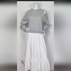 Gray Sweatshirt and White Cotton Maxi Dress